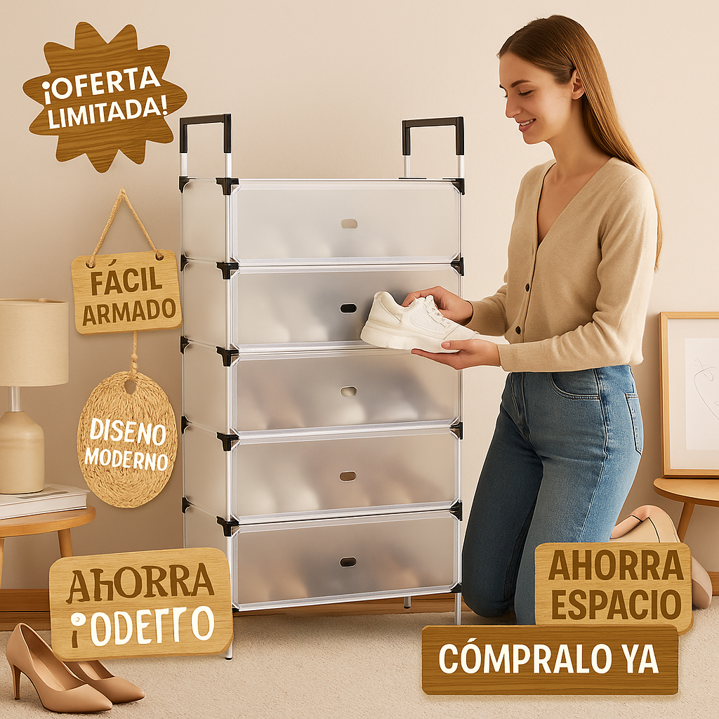 ORGANIZADOR DE ZAPATOS I 6 NIVELES I CON TAPA ANTIPOLVO