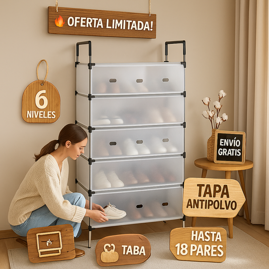 ORGANIZADOR DE ZAPATOS I 6 NIVELES I CON TAPA ANTIPOLVO